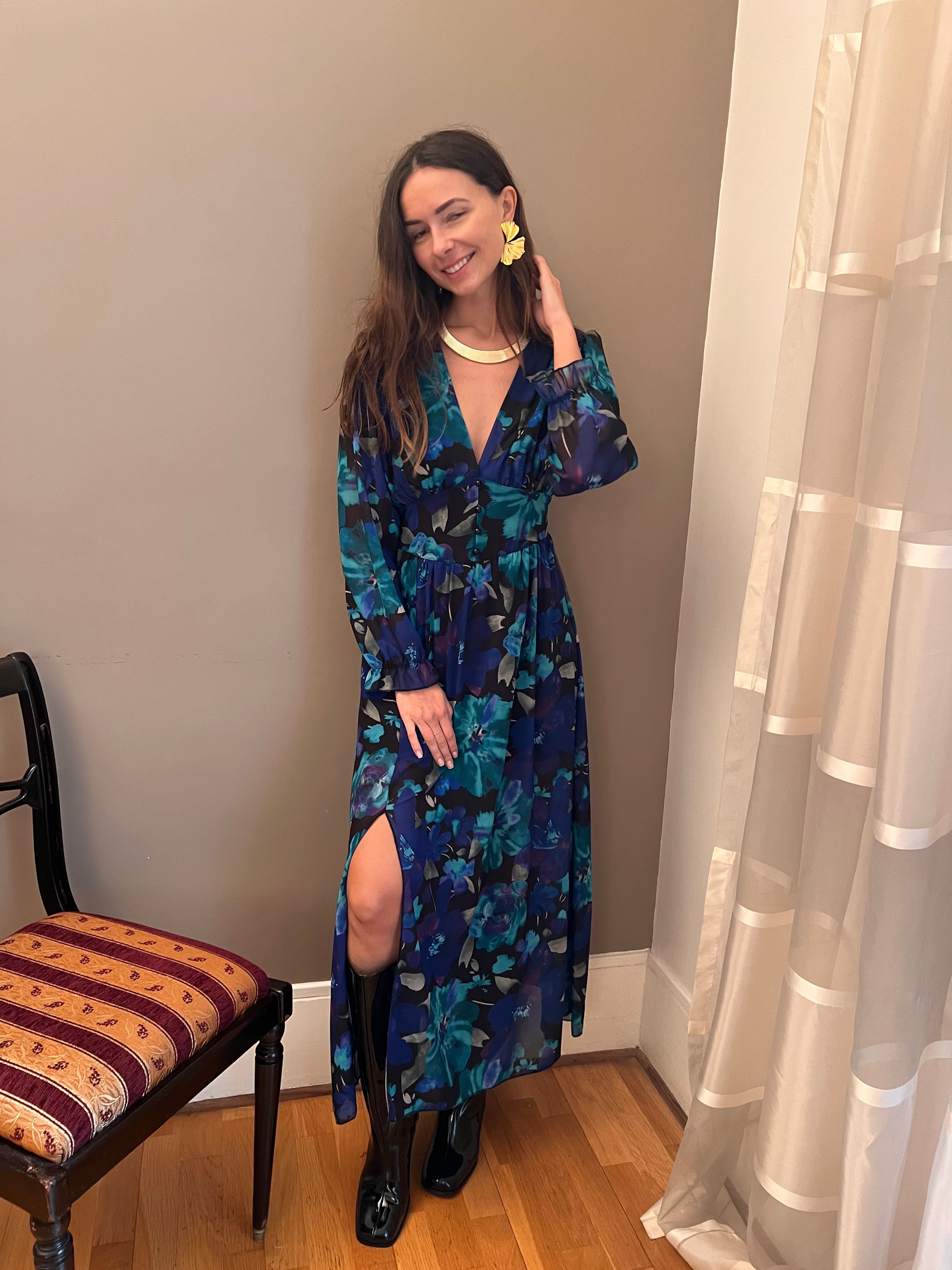 Robe Avina IMPRIMÉ VERT BLEU NOIR