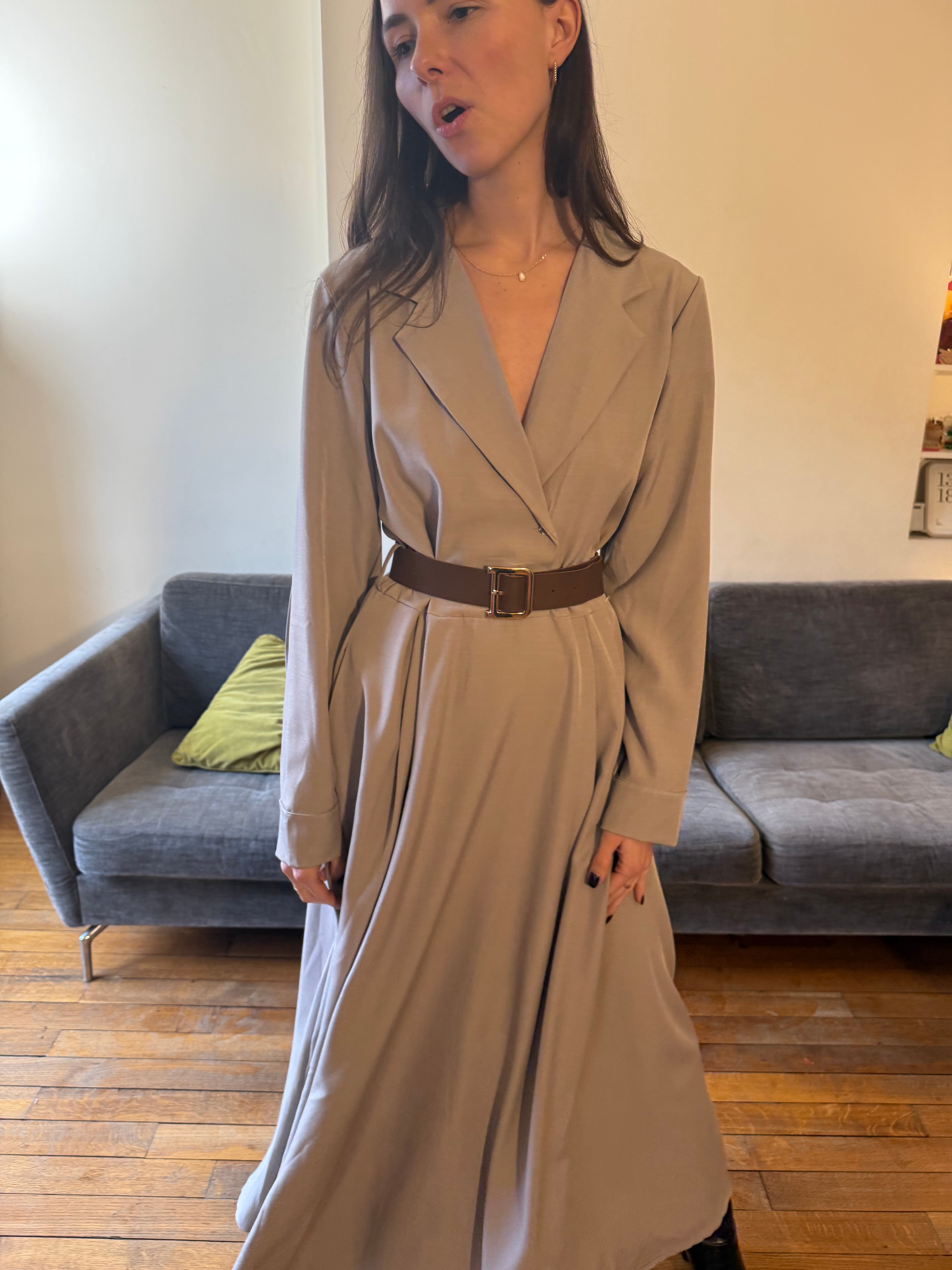 Robe Fania taupe  avec ceinture