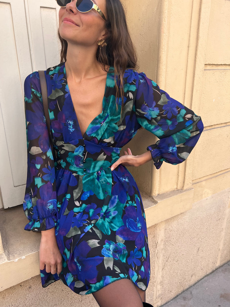 Robe Lolie Imprimé bleu vert noir