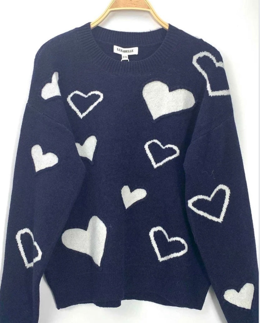 Pull Coeur bleu marine