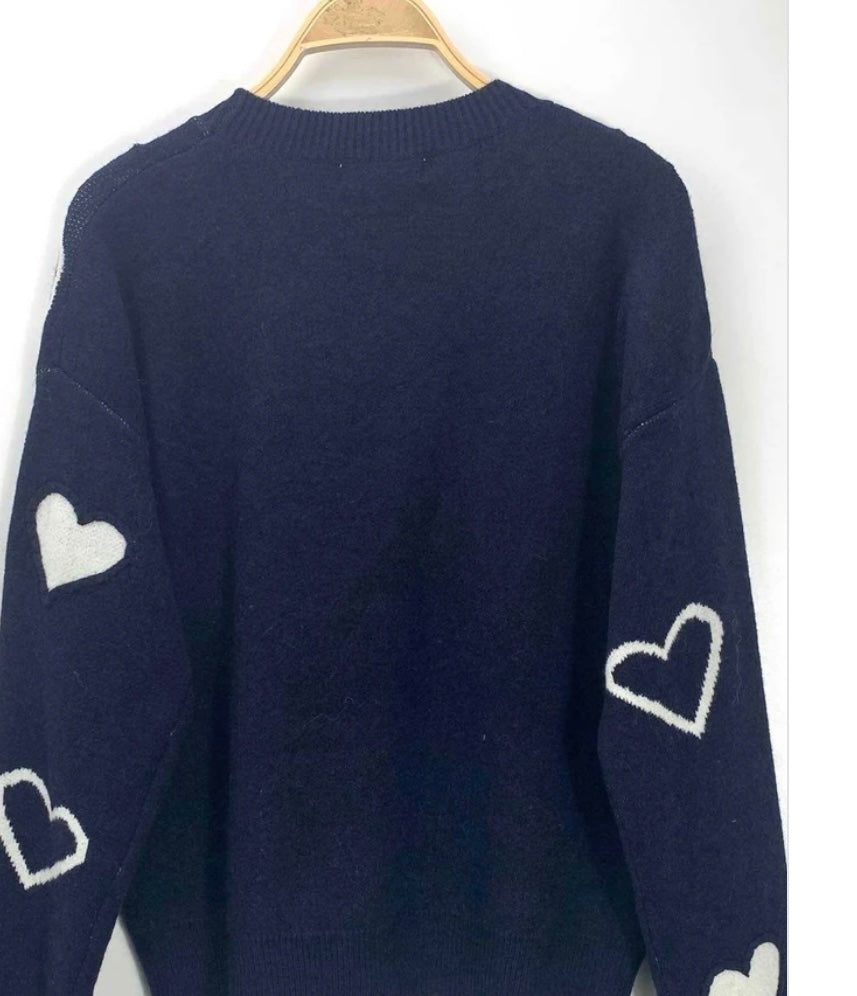 Pull Coeur bleu marine