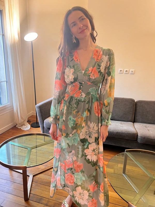 Robe Avina imprimé fond vert