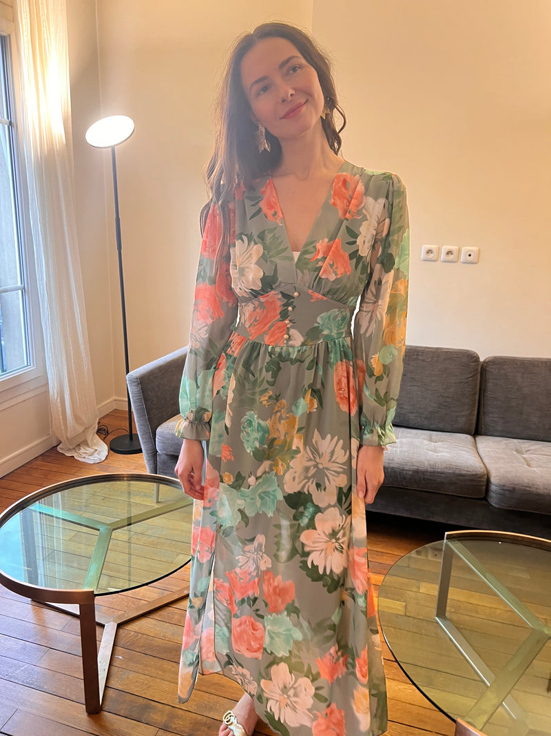 Robe Avina imprimé fond vert