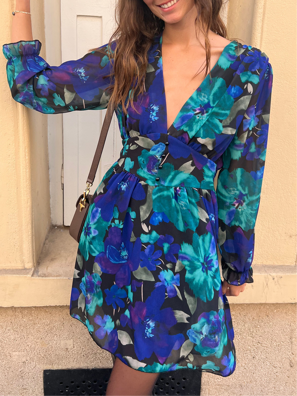 Robe Lolie Imprimé bleu vert noir