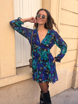 Robe Lolie Imprimé bleu vert noir