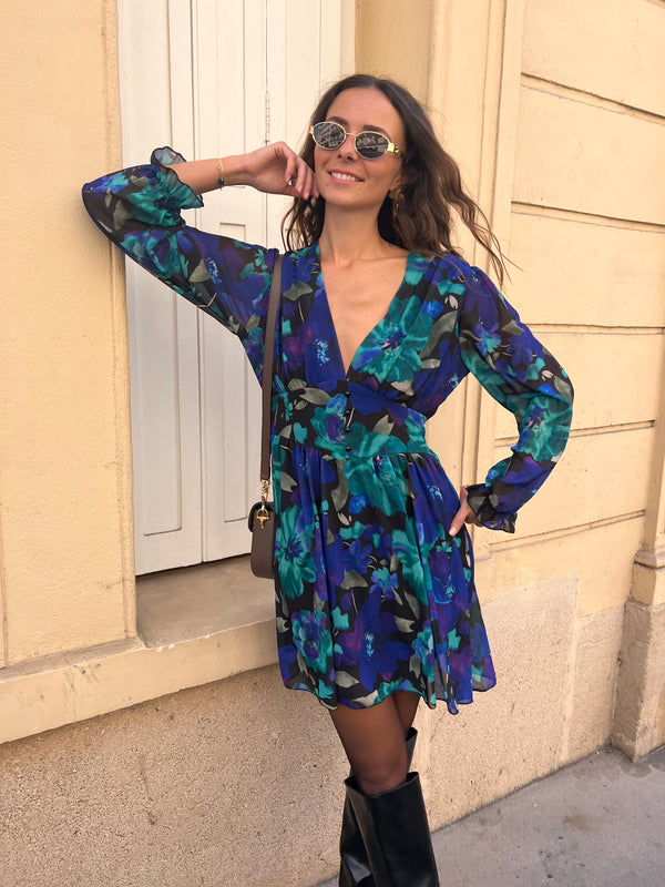 Robe Lolie Imprimé bleu vert noir