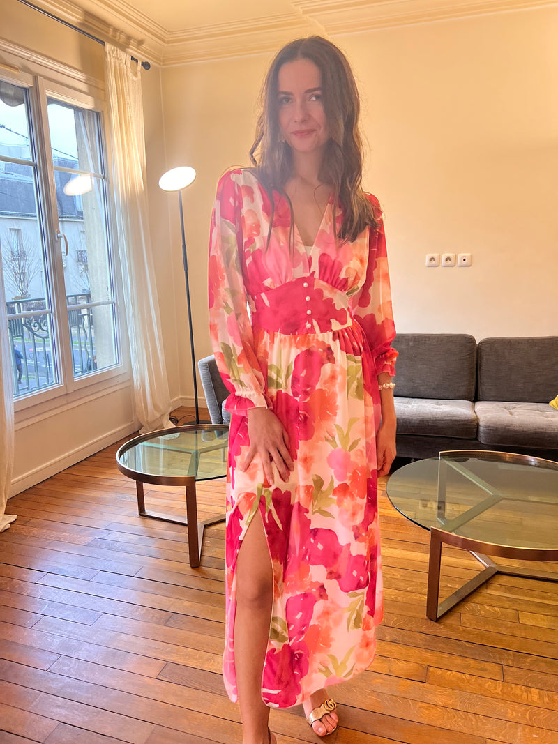 Robe Avina imprimé fleurs rose