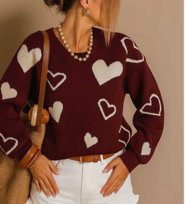 Pull Coeurs bordeaux