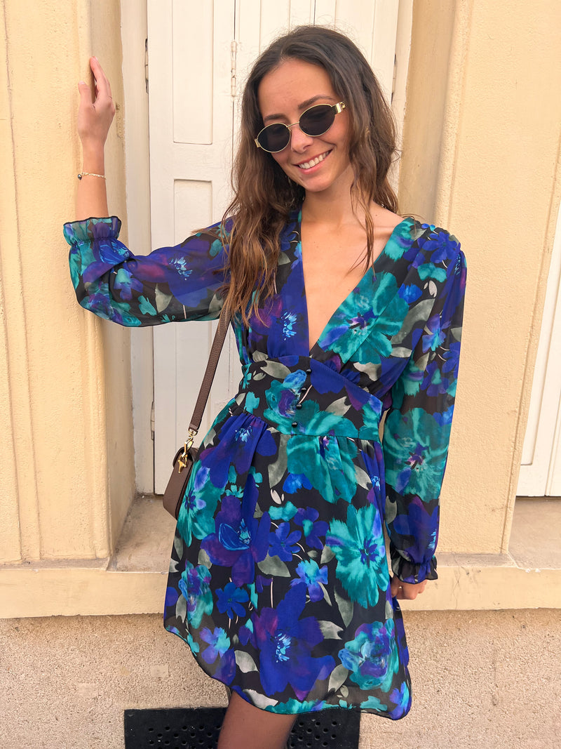 Robe Lolie Imprimé bleu vert noir