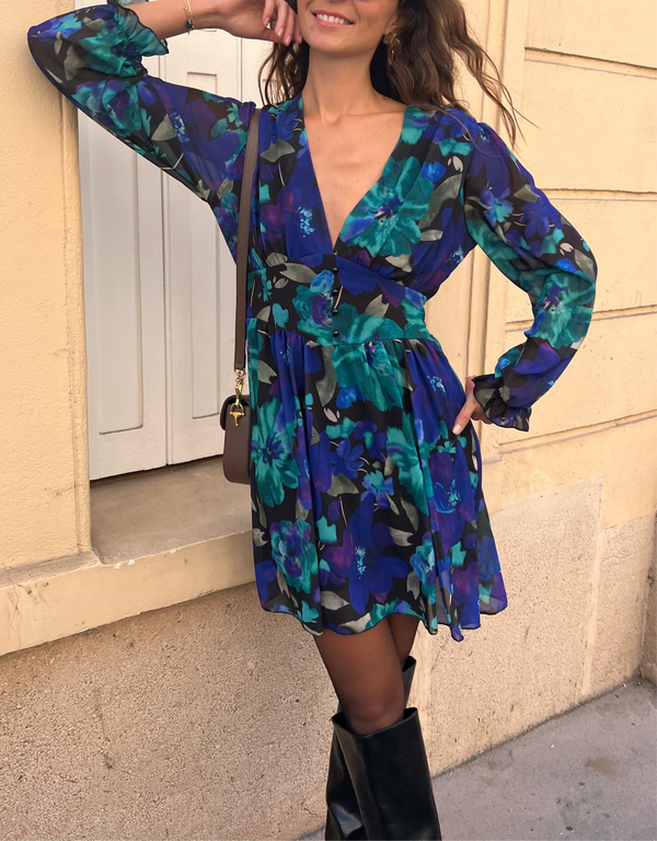 Robe Lolie Imprimé bleu vert noir