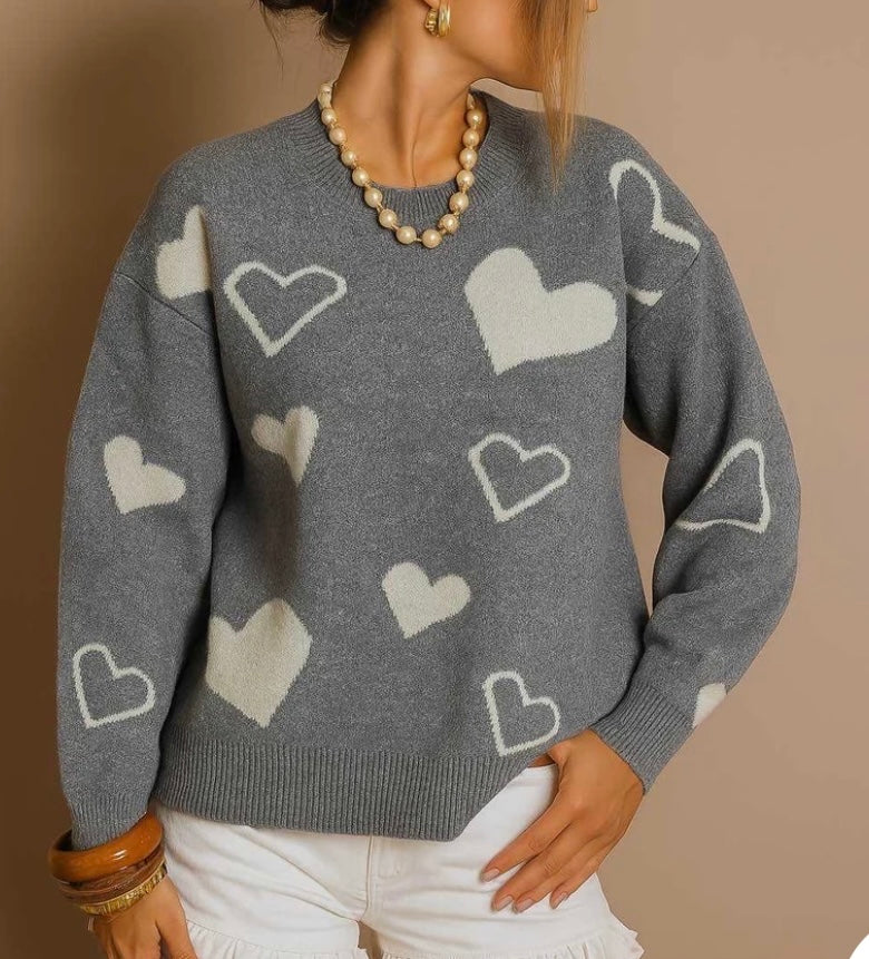 Pull Coeurs gris