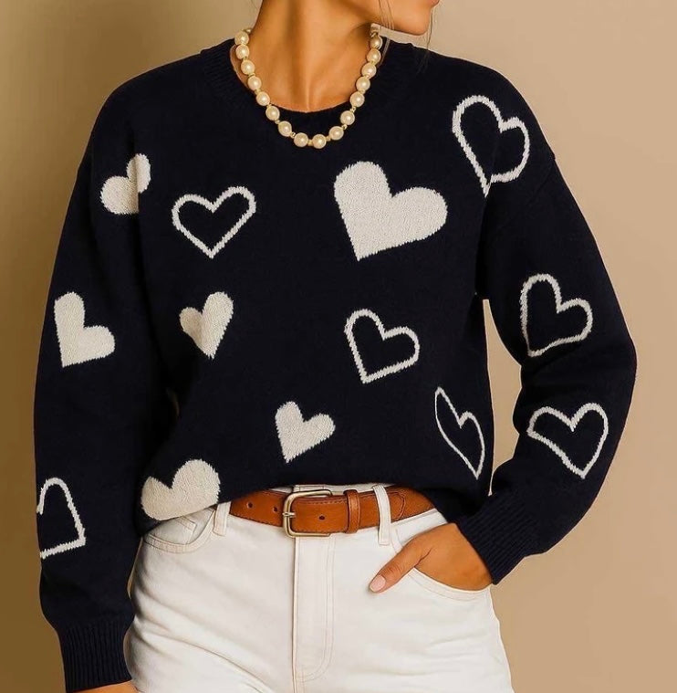 Pull Coeur bleu marine