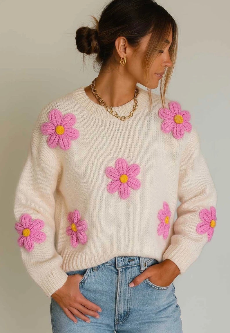 Pull marguerites ecru