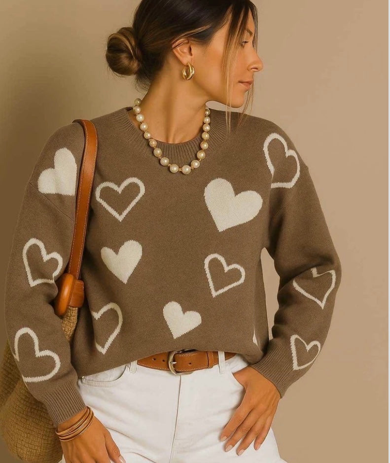 Pull coeurs taupe