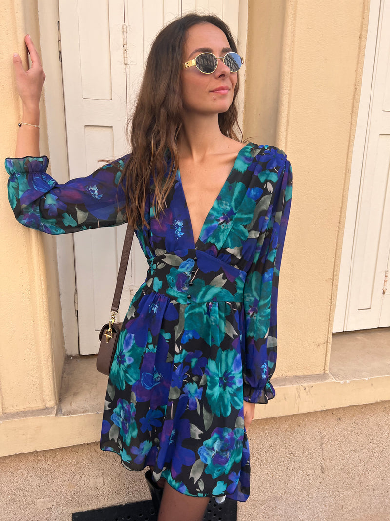 Robe Lolie Imprimé bleu vert noir